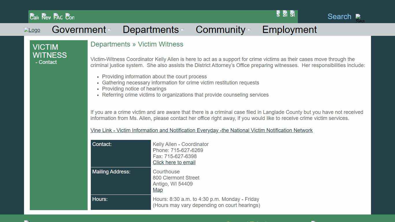 The Official Langlade County Government Web Site Departments » Victim Witness
